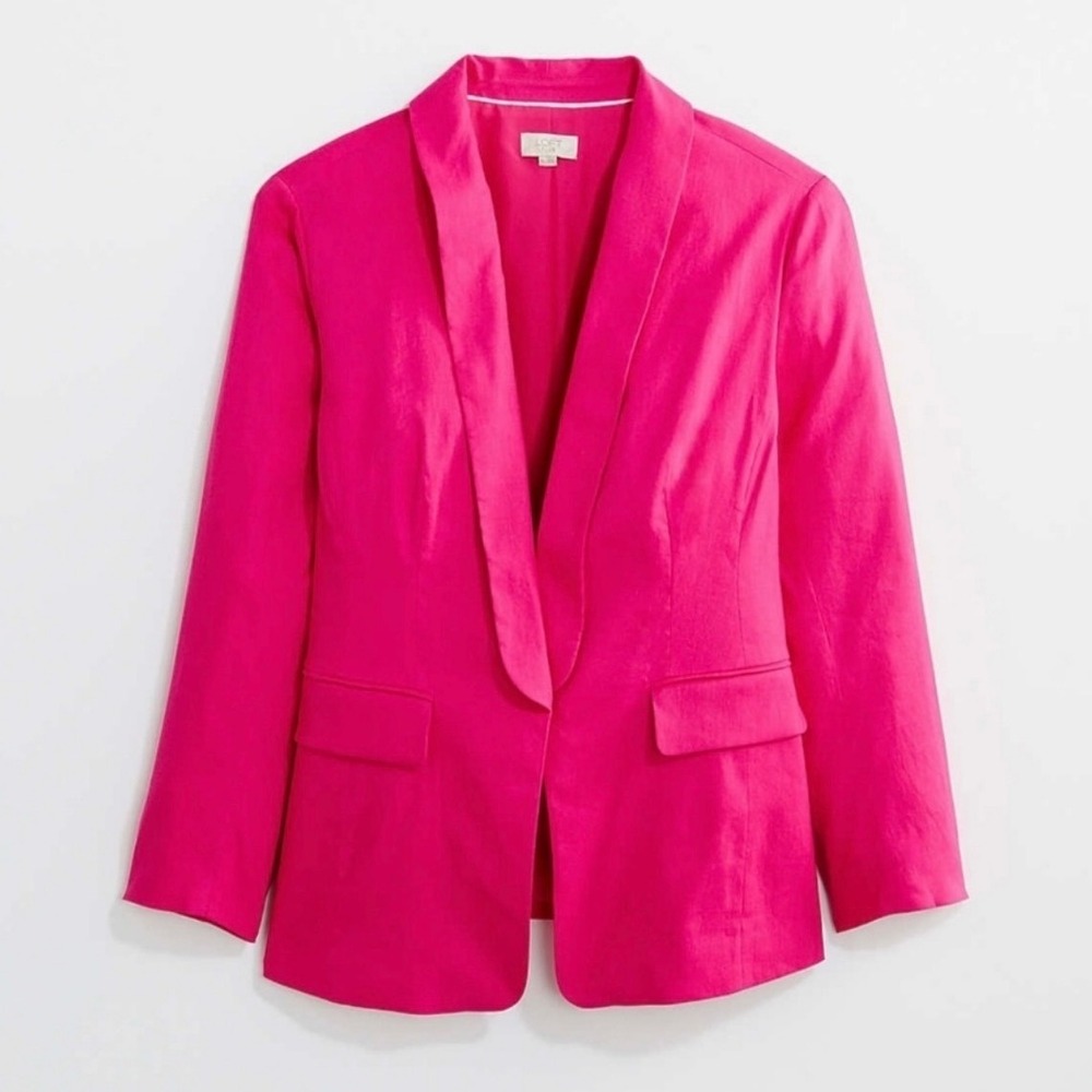 LOFT Bright Fuchsia Pink Open-Front Linen Blend Blazer Barbie Spring | 6